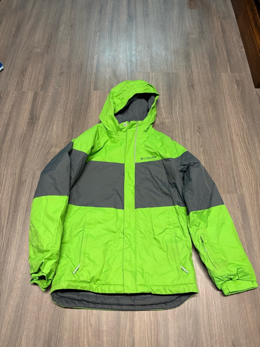 Columbia Bright Green and Gray Hooded Outdoor Jacket